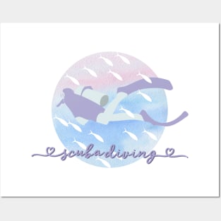 I Love Scuba Diving Pastel Purple Watercolor Aesthetic Posters and Art